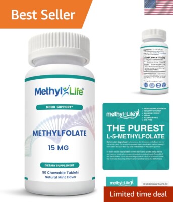 Professional Strength L-Methylfolate 15 mg - Chewable, Gluten-Free, Mint Flavor