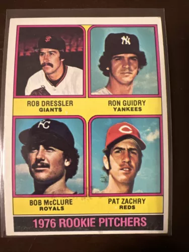 1976 Topps Rookie Pitchers Ron Guidry, Rob Dressler, Bob McClure, Pat Zach  #599
