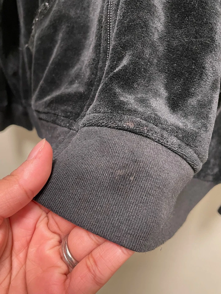 Chaqueta deportiva BCBGMAXAZRIA para mujer 2X terciopelo negro estrás con capucha grunge Y2K Foto 2 de 4