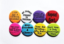 Vintage Reproduction Protest Pinback Buttons Magnets Bottle Openers. Set 15