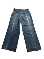 Vintage Rare Saint Laurent Sport 100 Cotton Wide Leg Jeans Size 33 Button Logos