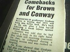 news item 1970 football mansfield goalkeeper graham brown comeback