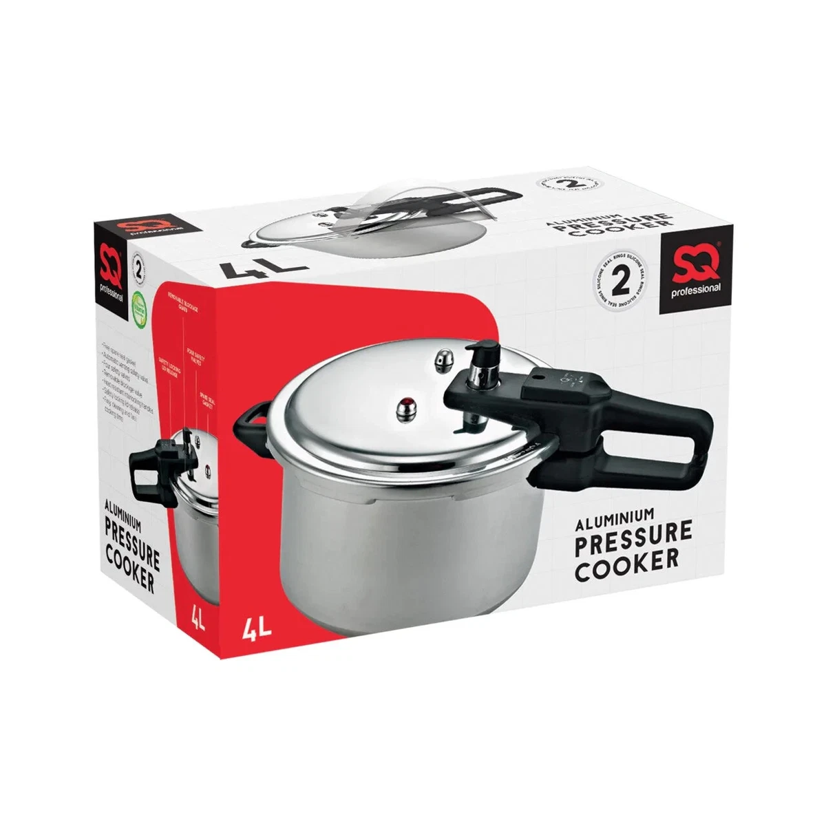 SQ Professional Aluminium Pressure Cooker 4 Litre Four Safety