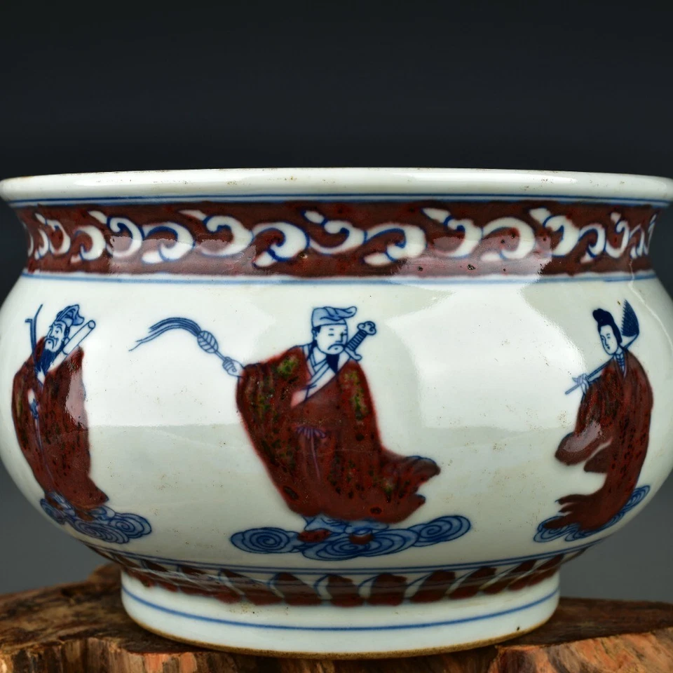 7.6'' Chinese Antique dynasty Blue and white underglaze red glaze Brush Washers - Image 2 of 4