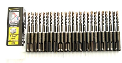25 DIAGER TWISTER 1/4'' SDS PLUS CARBIDE TIP MASONRY HAMMER DRILL BITS 2''x4''