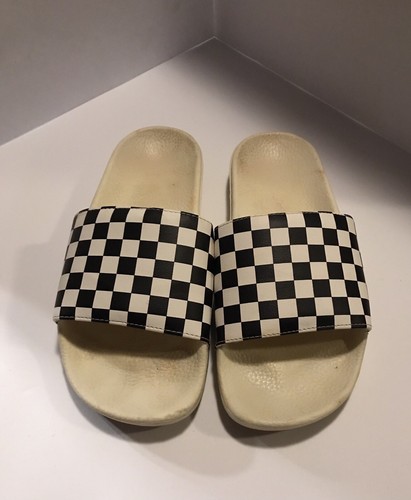 Vans Slides Women’s 9  Black  White CheckerBoard Slip-on Sandals