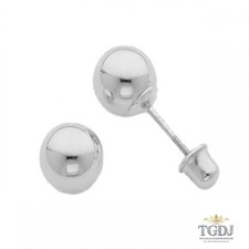 14K Solid White Gold 5mm Ball Screw Back Stud Earrings Baby Children Girls