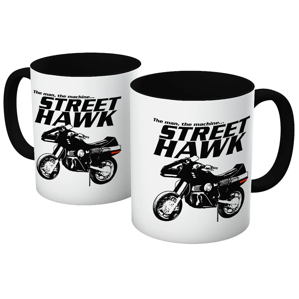 THE GUNS OF BRIXTON STREET HAWK THE MAN THE MACHINE MOTORCYCLE SUPERHERO MUG IN VARIOUS COLOURS