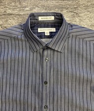Pronto Uomo Button Up Dress Shirt Men  s Size Large Modern Fit Striped Gray