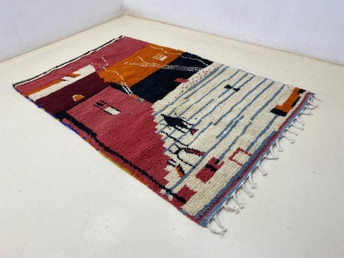 rug moroccan Berber Handmade Beni Ourain Colorful Abstract Area Wool Carpet - Picture 7 of 10