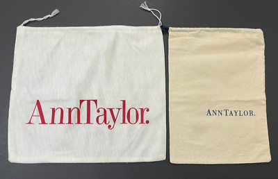 2-PC LOT ANN TAYLOR DUST BAGS POUCHES STORAGE WHITE BEIGE FABRIC  9X12 & 12X13