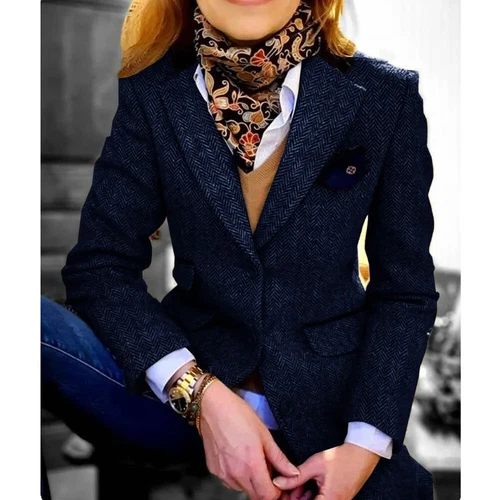 NEU Damen Jacke Fischgrät Blazer Einreiher Pattentasche Anzüge maßgeschneidert - Bild 15 von 30