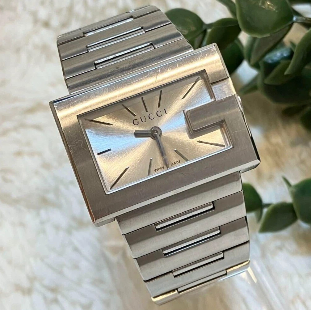 Gucci 100L Rectangle Watch Square Quartz Women s Silver Dial SS Vintage Working