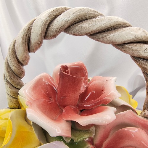 Vtg Capodimonte Floral Rose Basket W/Handle Centerpiece Crown N Italy Naples 10" - Picture 12 of 24