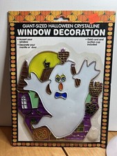 RARE VTG NEW Old Stock HALLOWEEN CRYSTALLINE WINDOW DECORATION Scary Ghost