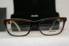 Brand New Authentic Prada 14P 53-17-145 Striped Brown Horn EAP-1O1 W Origin Case