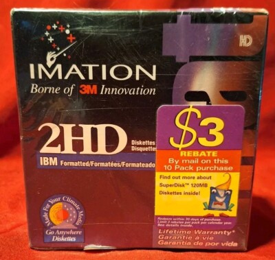 Imation 3.5'' 2HD IBM Formatted 1.44MB 10 Pack - Floppy Disk - New Sealed!