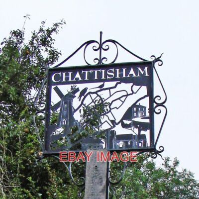 PHOTO  CHATTISHAM VILLAGE SIGN THE SILHOUETTE STYLE SIGN IS BASED ON A MAP OF TH