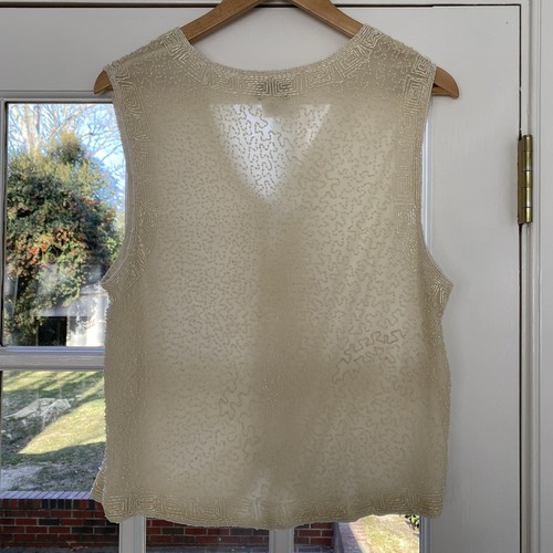 Rafaella Silk Vest Creme Beaded Collarless V-Neck Hook Eye Embellished Size S - Picture 2 of 11
