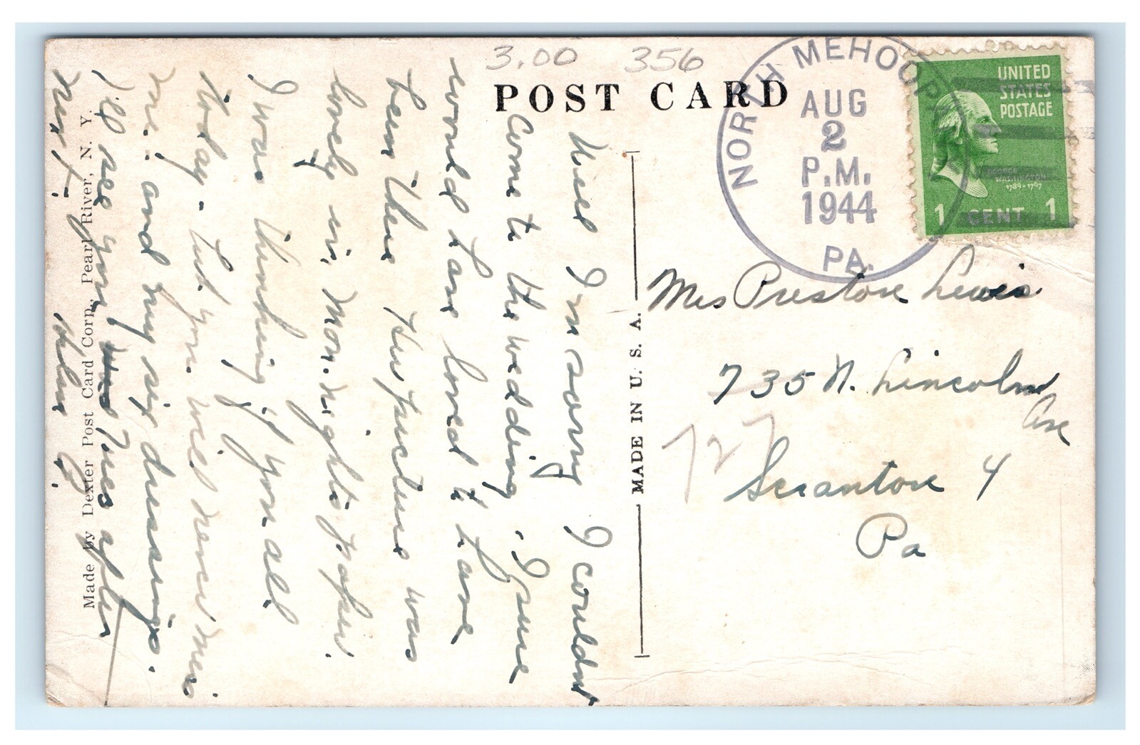 The Old Mill Dam Mehoopany PA Pennsylvania 1944 Postcard E10 eBay