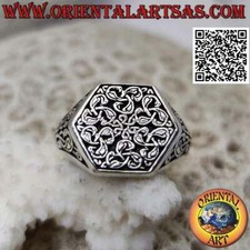Bague en Argent 925‰ Hexagonale À Joint De Noeuds Triskell De Cygnes