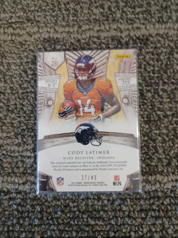2014 Panini Crown Royale Cody Latimer Jersey Card Broncos 27/49 - Image 2 of 2