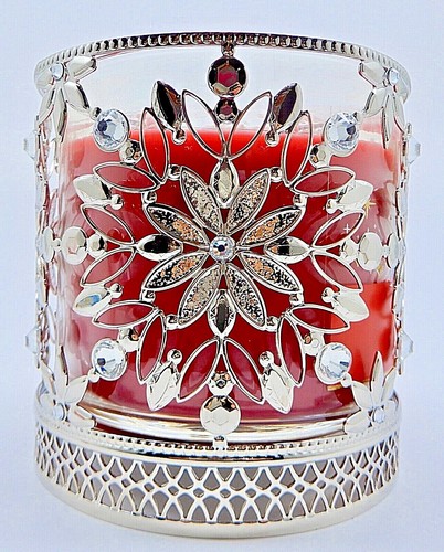 BATH & BODY WORKS SILVER GEMS SNOWFLAKES BEAUTIFUL 3 WICK CANDLE HOLDER NEW - Picture 2 of 12