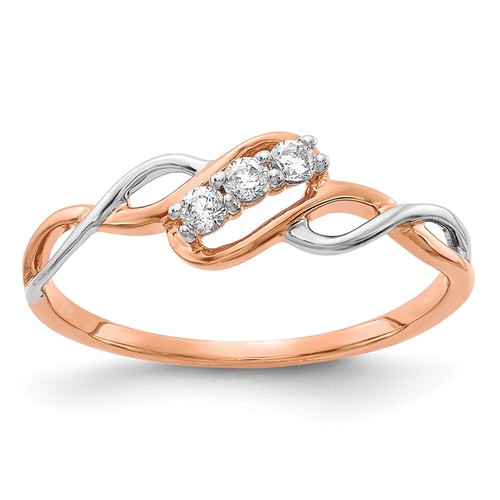 14k Two-tone 3-stone Diamond Polished Twist Ring Size 7 for Women 1.62 gram - 第 1/6 張圖片