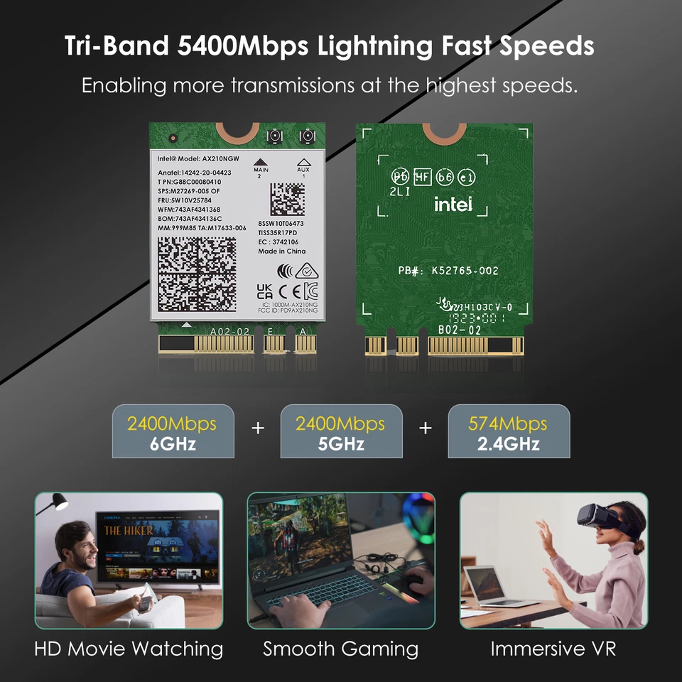 WiFi 6E Card Intel AX210NGW 5400Mbps Tri-Band Network Adapter Bluetooth 5.3 - Image 4 of 4