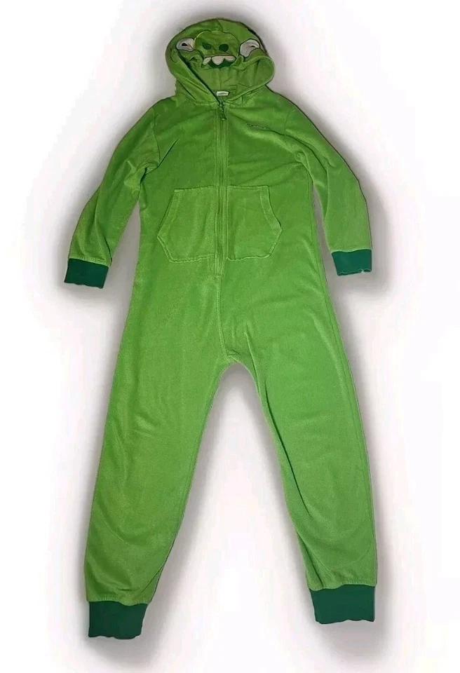 Зеленая флисовая пижама унисекс с капюшоном Angry Birds свинья цельный размер 10 молодежная - Изображение 2 из 4