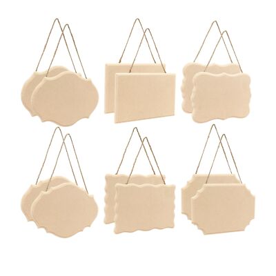 12 Pack Blank Hanging Wooden Signs Unfinished Wood Plaques with Rope ...