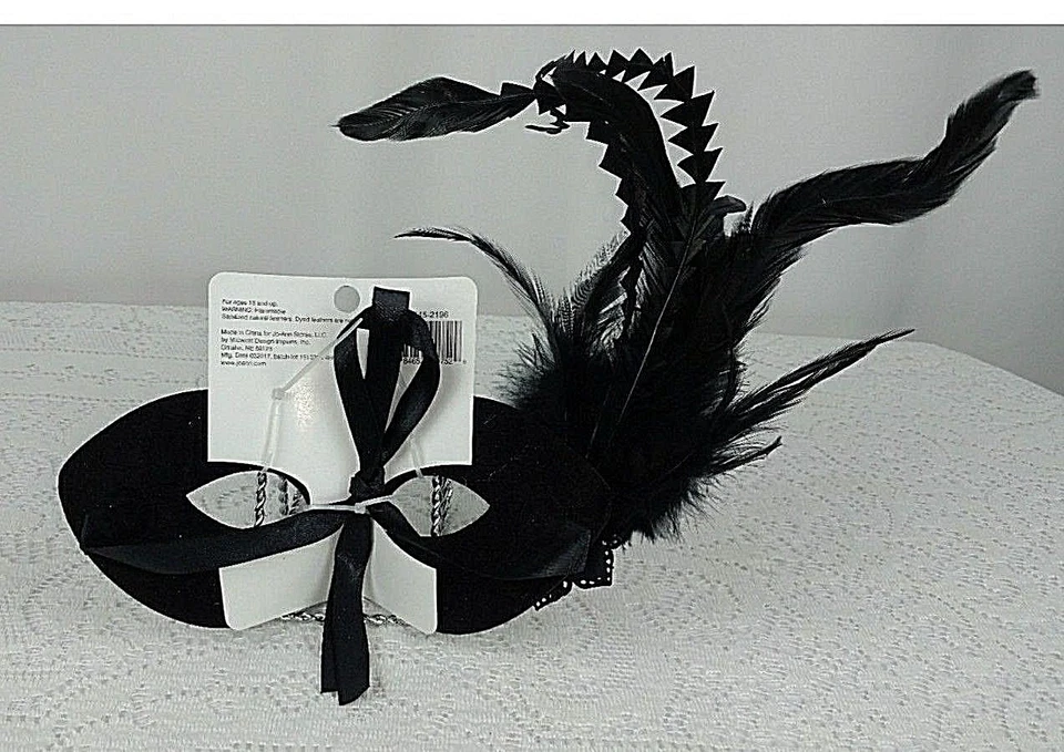 Masquerade Mask Womens Costume Black Silver Glitter Feathers Party Sparkle - Imagem 2 de 2