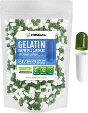 Size 0 Green/White Empty Gelatin Capsules Gelcaps Kosher Pills Caps