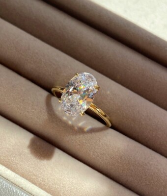 3 carat Oval Moissanite Engagement Ring 14K Solid Yellow Gold Promise Ring