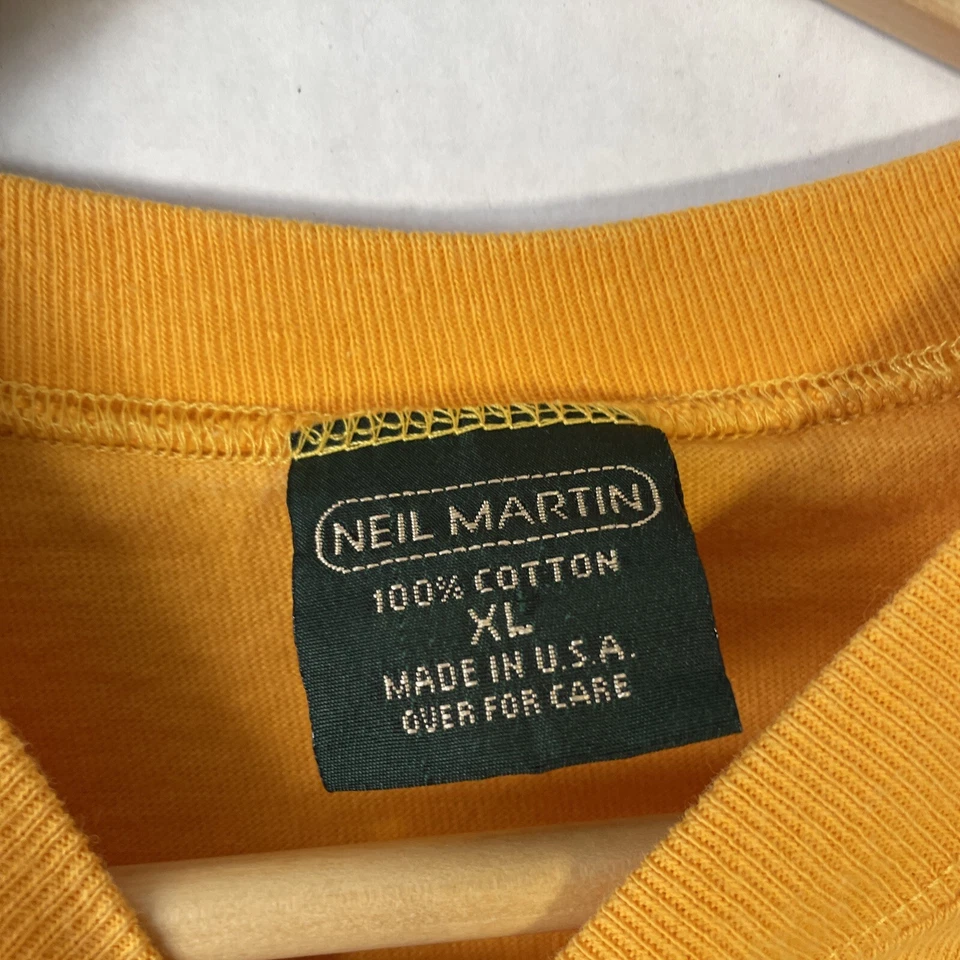 Camiseta Vintage Años 90 Neil Martin Bolsillo Amarillo Blanco Talla XL Hecha en EE. UU. Foto 3 de 4