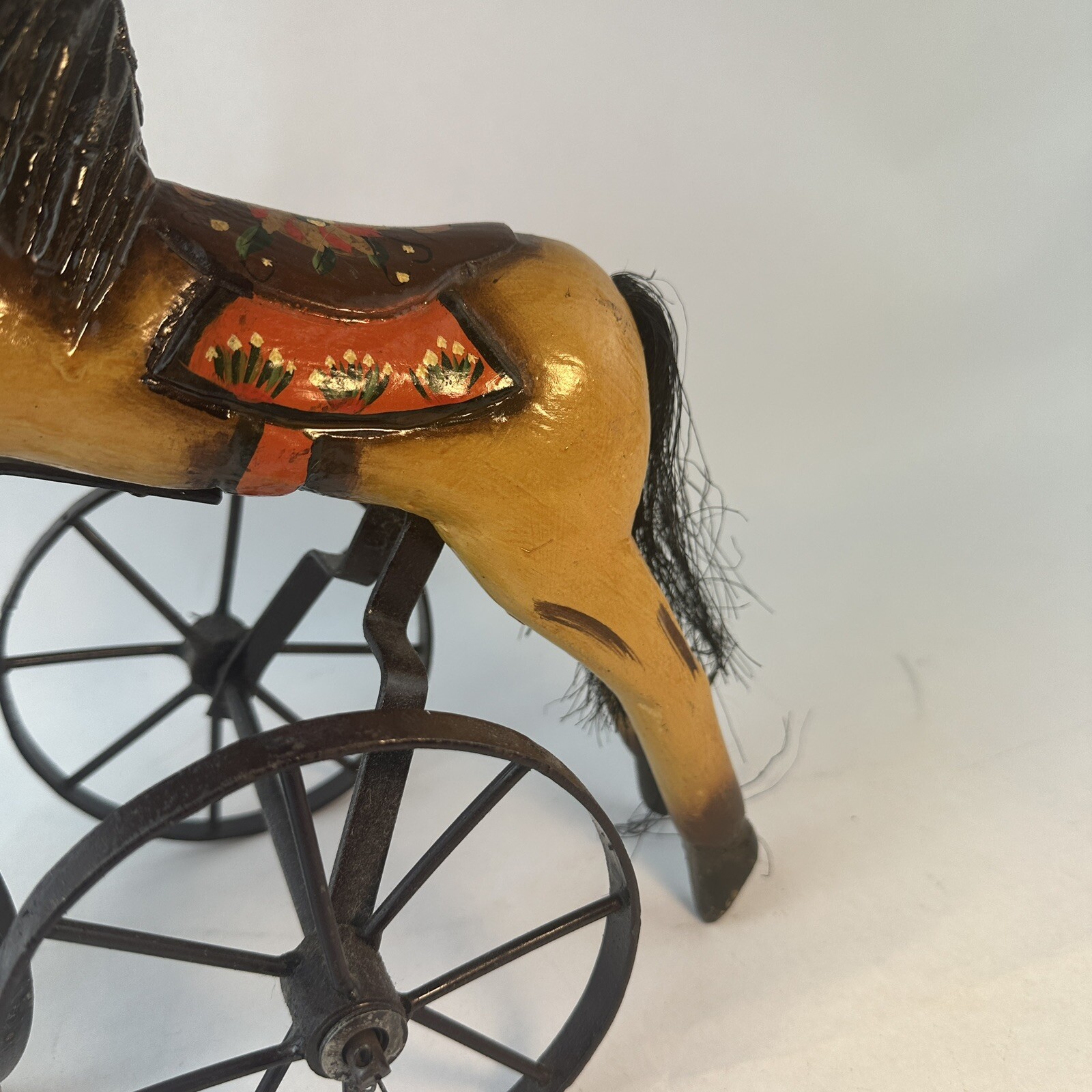 Antique Wooden Horse Tricycle Velocipede Toy Carved Body Real Hair 14
