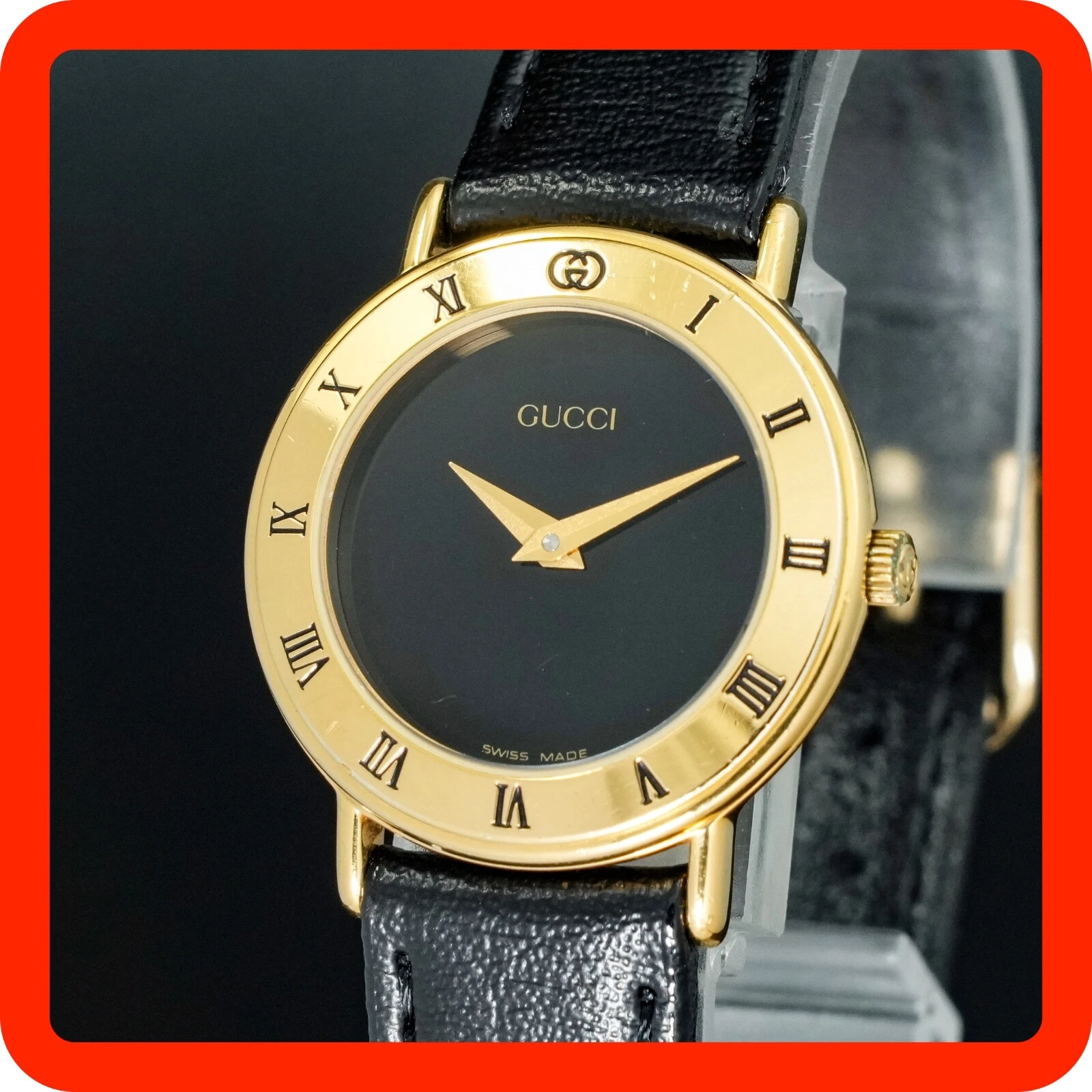 [N MINT] Montre Femme GUCCI 3000,2,L Or Noir Japon Neuve BAND