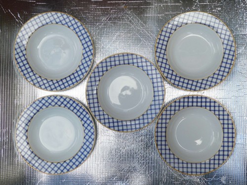 TTC Topchoice Ceramic Pasta Breakfast Soup Bowls x5 Blue Crosshatch - Picture 6 of 7