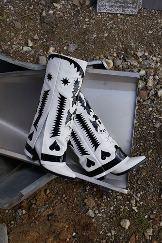 Western Damen spitze Zehenpartie Ritterstiefel Biker okcientes Leder Schuhe Blockabsatz - Bild 4 von 31