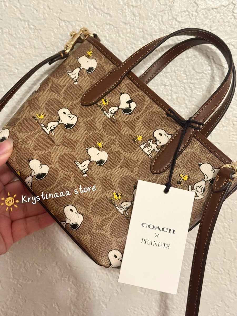 Coach X Peanuts City Mini Tote Bag In Signature Canvas With Snoopy