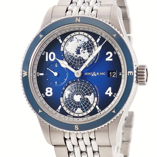 Montblanc 1858 Geosphere MB125567 Blue Date World Time Second Time Zone Di