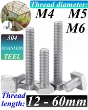 M4 M5 M6 Square Head Bolts Full Threaded Screw A2/304 Stainless Steel 6.8 Grade