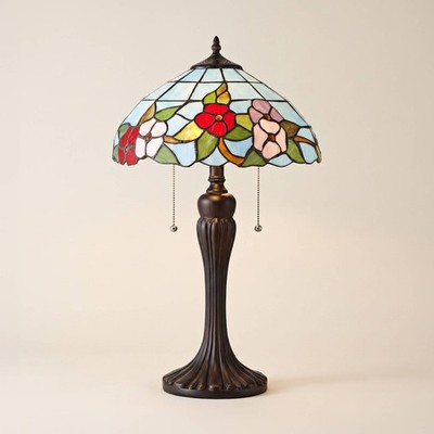 Robert Louis Tiffany Hudson 23.5''H Art Glass Flower 2-Light Table Lamp