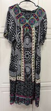Boho Style Black & Multi Midi Dress Kaftan Womens Geometric Pattern Size M
