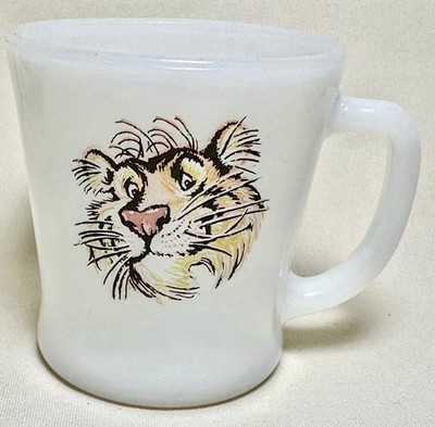Vintage Fire-King Esso Tiger Coffee Mug - 1960s Milk Glass D-Handle