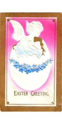 1909 Embossed Easter Cherub Postcard-Le Roy NY Genesee Co.-Come out when you can