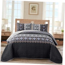 Boho Quilt Set Queen,Black Grey Bedspread Coverlet Queen 96" 90" Grey Black