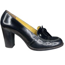 Vintage Fendi Women  s Black Leather Bow Mary Jane Size 10