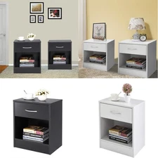 Set of 2 Bedside Table with Drawers Nightstand SWood End Table Bedroom Storage