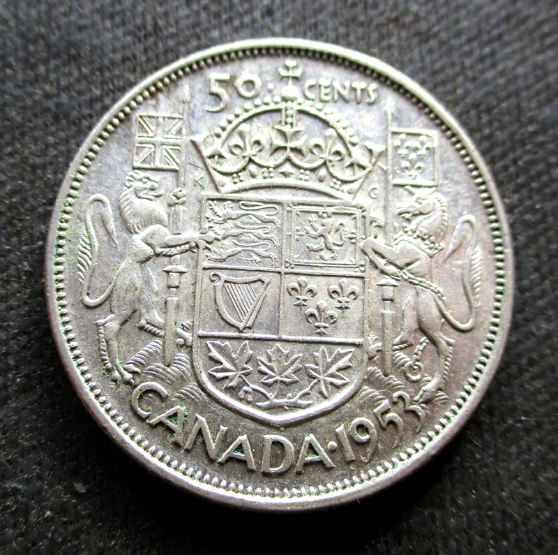 OLD SILVER 50 CENTS 1953 COIN OF CANADA ~ KING GEORGE VI